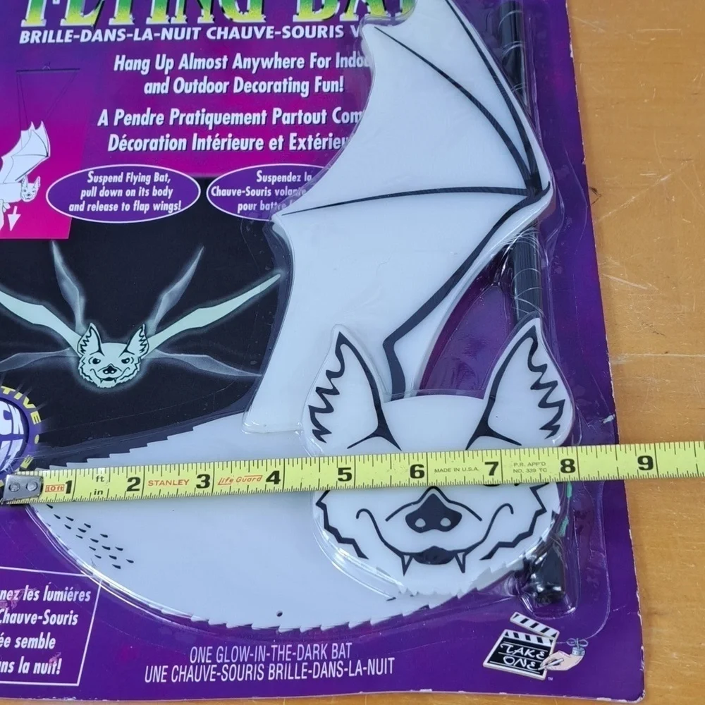 2 Vintage 1998 glow-in-the-dark decorative Halloween indoor outdoor flying bat